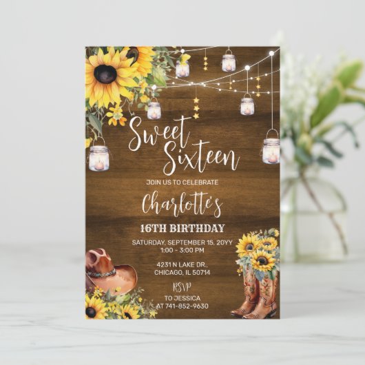 Rustiek Western Lief Zestien Verjaardagsfeest Kaart (Staand voorkant)