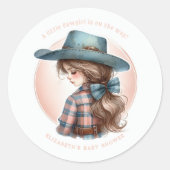 Rustiek Western Little Cowgirl Baby shower Ronde Sticker (Voorkant)