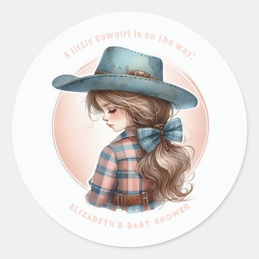 Rustiek Western Little Cowgirl Baby shower Ronde Sticker (Voorkant)