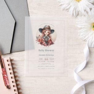 Rustiek Western Little Cowgirl Baby shower Vellum Uitnodigingen