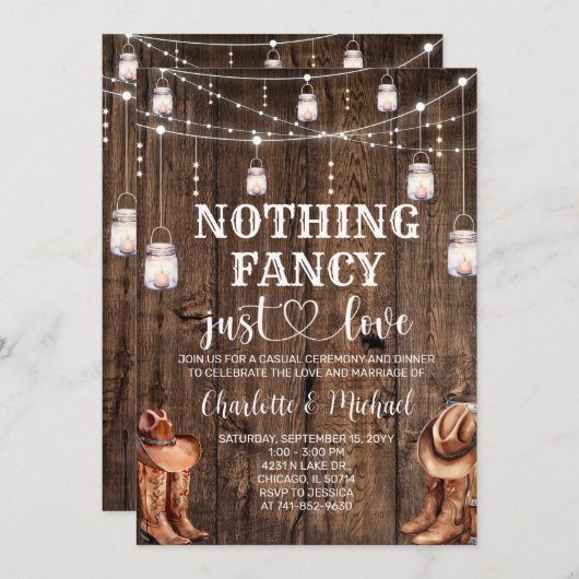 Rustiek Western Niets Fancy Alleen liefde Trouwen Kaart (Voorkant / Achterkant)