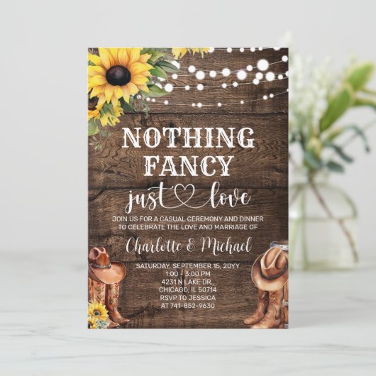 Rustiek Western Niets Fancy Alleen liefde Trouwen Kaart (Staand voorkant)