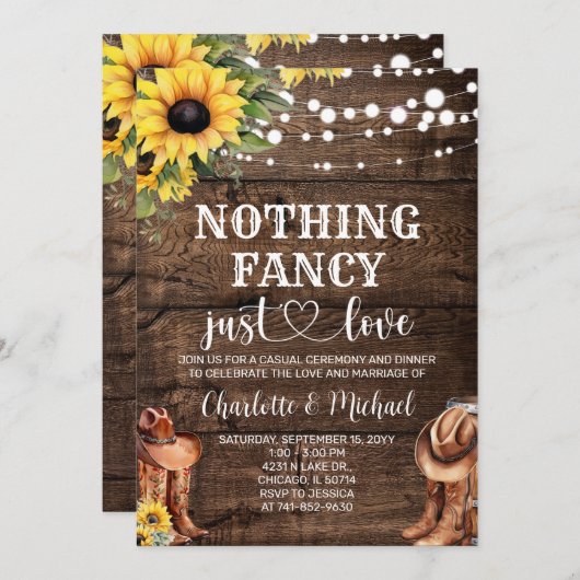 Rustiek Western Niets Fancy Alleen liefde Trouwen Kaart (Voorkant / Achterkant)