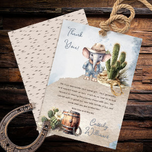 Rustiek Western Olifant Cowboy Boy Baby shower Bedankkaart