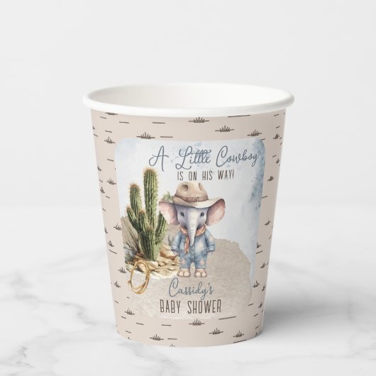 Rustiek Western Olifant Cowboy Boy Baby shower Papieren Bekers (Achterkant)
