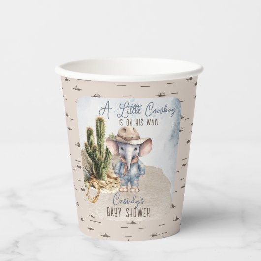 Rustiek Western Olifant Cowboy Boy Baby shower Papieren Bekers (Voorkant)