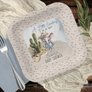 Rustiek Western Olifant Cowboy Boy Baby shower Papieren Bordje