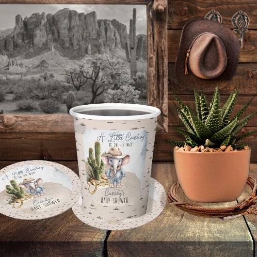 Rustiek Western Olifant Cowboy Boy Baby shower Ronde Kartonnen Onderzetter