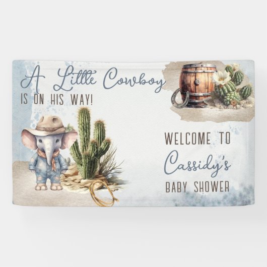 Rustiek Western Olifant Cowboy Boy Baby shower Spandoek (Horizontaal)