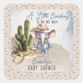Rustiek Western Olifant Cowboy Boy Baby shower Vierkante Sticker (Voorkant)