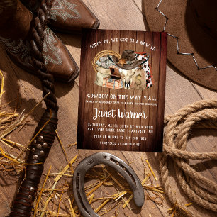Rustiek Western Rodeo Cowboy Baby shower Kaart