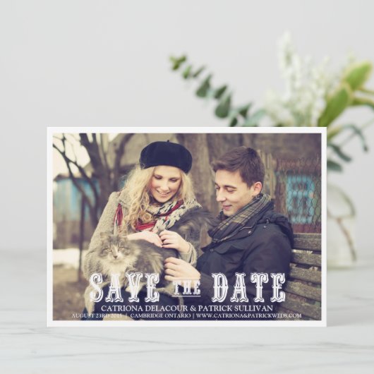 RUSTIEK WESTERN SCRIPT SLA DE DATUMAANKONDIGING OP KAART (Staand voorkant)