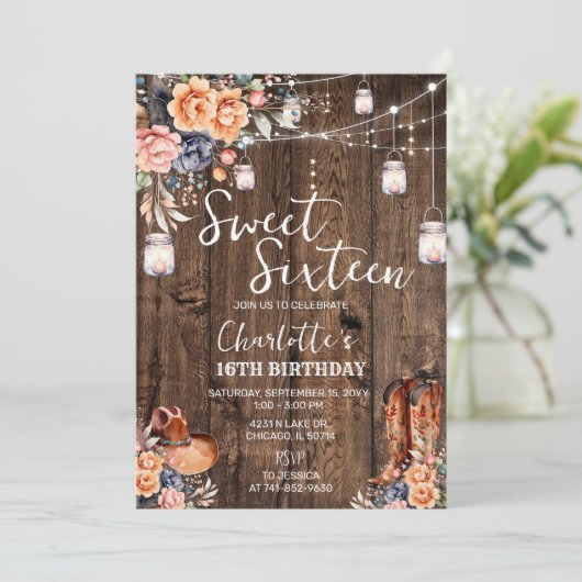 Rustiek Western Sweet Sixteen Kaart (Staand voorkant)