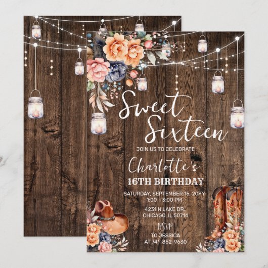 Rustiek Western Sweet Sixteen Kaart (Voorkant / Achterkant)