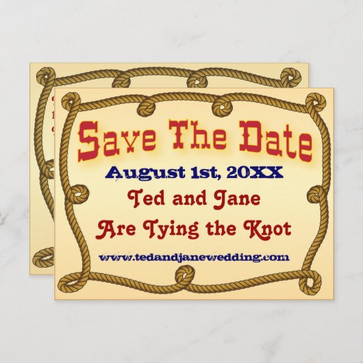 Rustiek Western touw Save the Date Briefkaart (Voorkant / Achterkant)