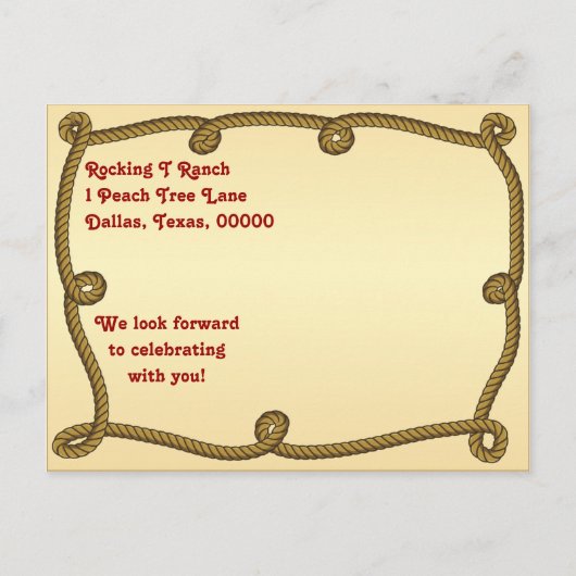 Rustiek Western touw Save the Date Briefkaart (Achterkant)