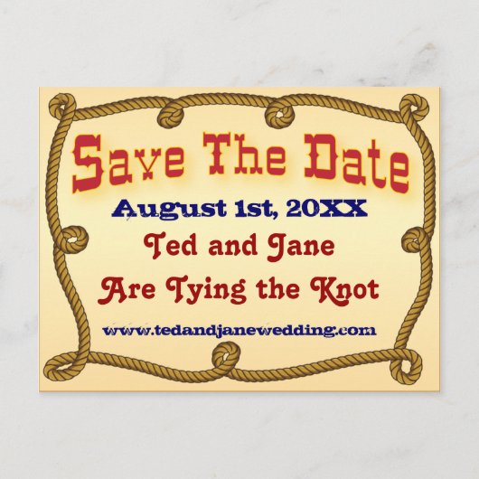 Rustiek Western touw Save the Date Briefkaart (Voorkant)