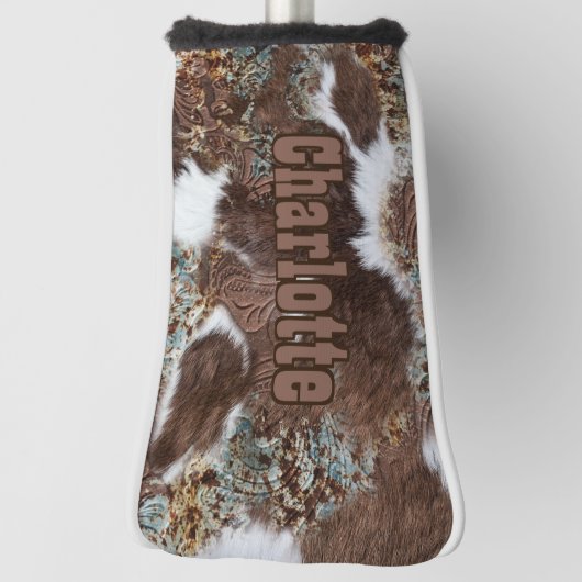 Rustiek Western Turquoise Koeienhuid Golfheadcover (Draai 90)