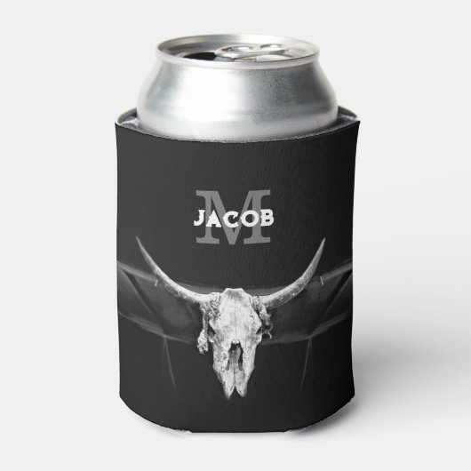 Rustiek Western Zwart-wit Bull Skull Monogram Blikjeskoeler (Blikje Voorkant)