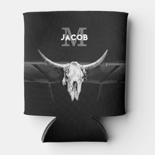 Rustiek Western Zwart-wit Bull Skull Monogram Blikjeskoeler (Voorkant)