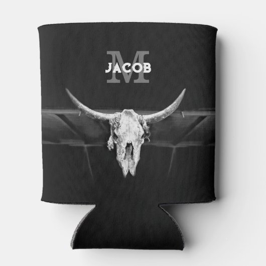 Rustiek Western Zwart-wit Bull Skull Monogram Blikjeskoeler (Achterkant)
