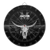 Rustiek Western Zwart-wit Bull Skull Monogram Dartbord (Voorkant)