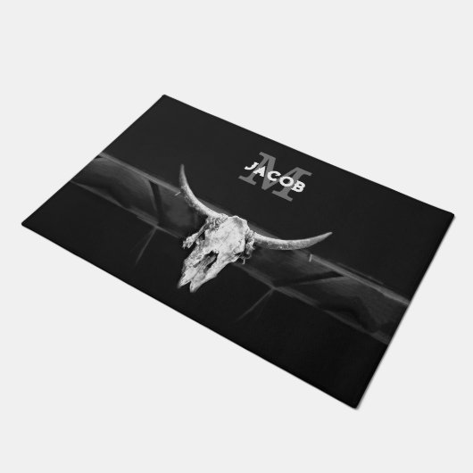 Rustiek Western Zwart-wit Bull Skull Monogram Deurmat (Schuin)