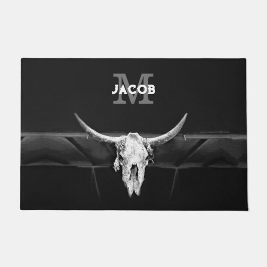 Rustiek Western Zwart-wit Bull Skull Monogram Deurmat (Voorkant)