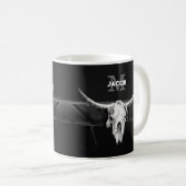 Rustiek Western Zwart-wit Bull Skull Monogram Koffiemok (Voorkant rechts)