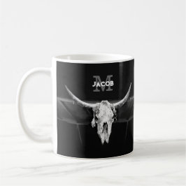 Rustiek Western Zwart-wit Bull Skull Monogram Koffiemok