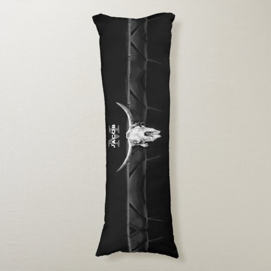 Rustiek Western Zwart-wit Bull Skull Monogram Lichaamskussen (Voorkant Verticaal)