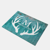 Rustiek White Deer Buck Antlers & Blauwgroen Ruste Deurmat (Schuin)
