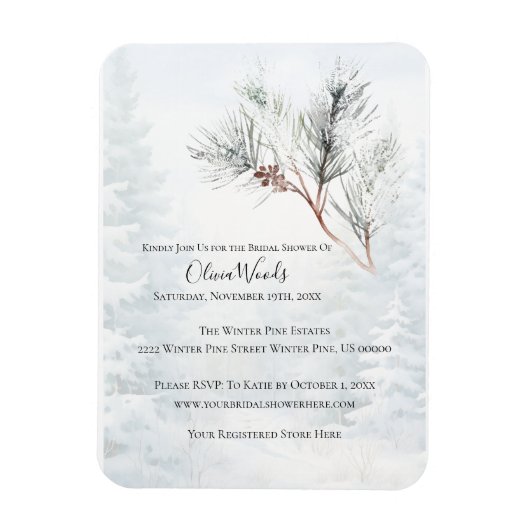 Rustiek White Winter Pine Vrijgezellenfeest Magneet (Verticaal)