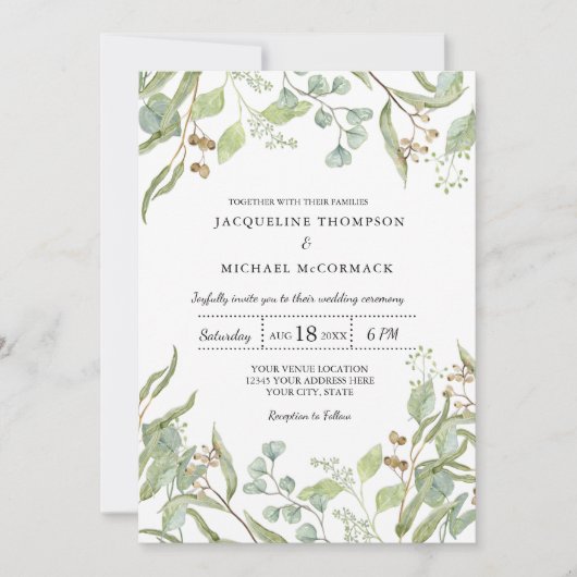 Rustiek wijnhuis Boho Eucalyptus groen bruiloft Kaart (Voorkant)