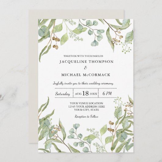 Rustiek wijnhuis Boho Eucalyptus groen bruiloft Kaart (Voorkant / Achterkant)