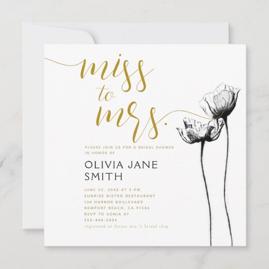 Rustiek Wild Poppy Zwart Wit Goud Vrijgezellenfees Kaart (Voorkant)