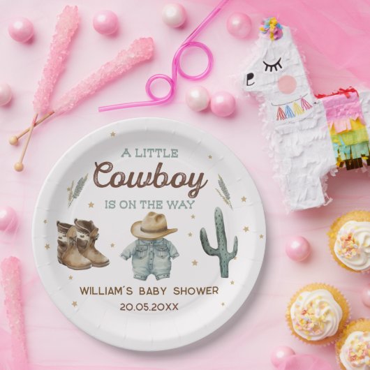 Rustiek Wild West Cowboy Baby shower Papieren Bordje (Feest)