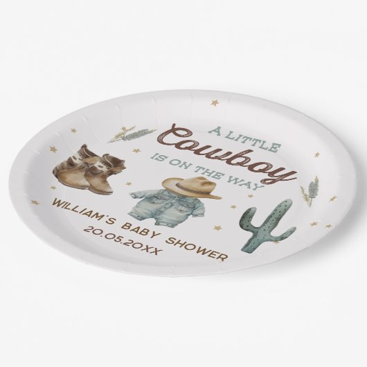 Rustiek Wild West Cowboy Baby shower Papieren Bordje (Gekanteld)
