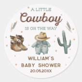 Rustiek Wild West Cowboy Baby shower Ronde Sticker (Voorkant)