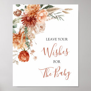 Rustiek Wildflower Baby shower Laat Uw Wensen Poster