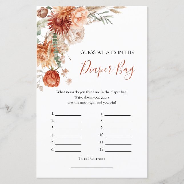 Rustiek Wildflower Baby shower Wat zit er in een l (Voorkant)