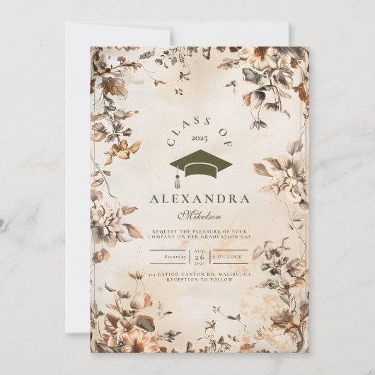 Rustiek Wildflower Bloom Afstuderen Kaart (Voorkant)