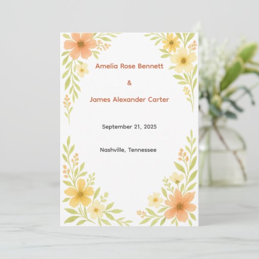 Rustiek Wildflower bruiloft programma (Staand voorkant)