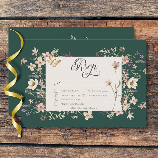 Rustiek Wildflower Lijst Emerald Green Drie Diner RSVP Kaartje