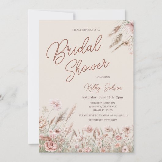 Rustiek Wildflower Pampas Grass Vrijgezellenfeest Kaart (Voorkant)