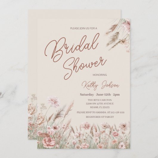 Rustiek Wildflower Pampas Grass Vrijgezellenfeest Kaart (Voorkant / Achterkant)