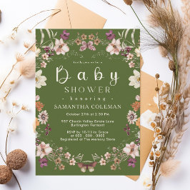 Rustiek Wildflower Thema Mos Groen Baby shower Kaart