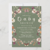 Rustiek Wildflower Thema Sage Groen Baby shower Kaart (Voorkant)