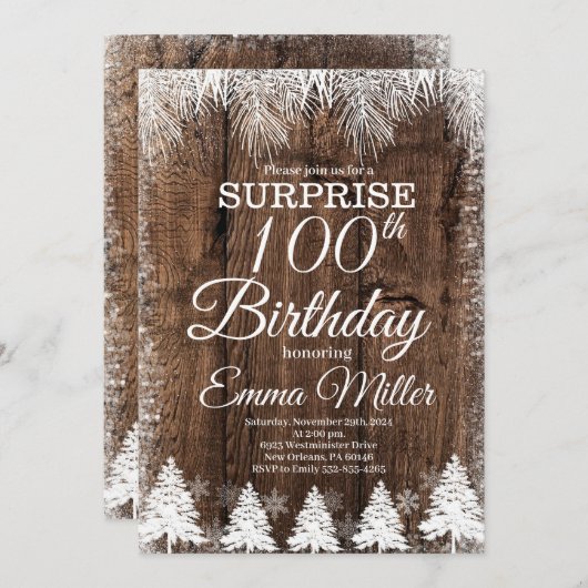 Rustiek Winter 100e Verjaardagsfeest Kaart (Voorkant / Achterkant)