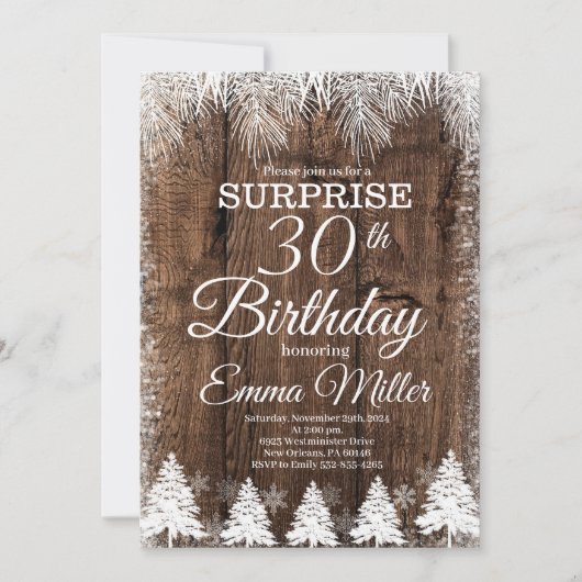 Rustiek Winter 30e Verjaardagsfeest Kaart (Voorkant)